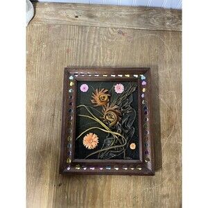 Vintage Leather Flower Bouquet Wall Art Unique Home Decor Handmade Poland 10x12